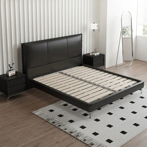 Kinza King Size / Super King Size Bed Frame, Black PU Leather Upholstered Wooden Bedstead – Contemporary Modern Bedroom Furniture (Mattress Not Included) - Sleek Furniture