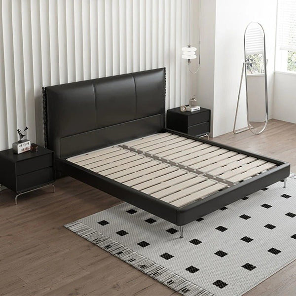 Kinza King Size / Super King Size Bed Frame, Black PU Leather Upholstered Wooden Bedstead – Contemporary Modern Bedroom Furniture (Mattress Not Included) - Sleek Furniture