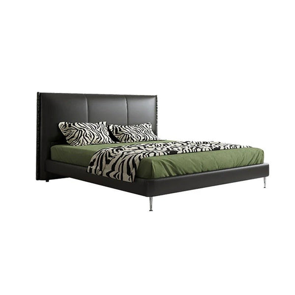 Kinza King Size / Super King Size Bed Frame, Black PU Leather Upholstered Wooden Bedstead – Contemporary Modern Bedroom Furniture (Mattress Not Included) - Sleek Furniture