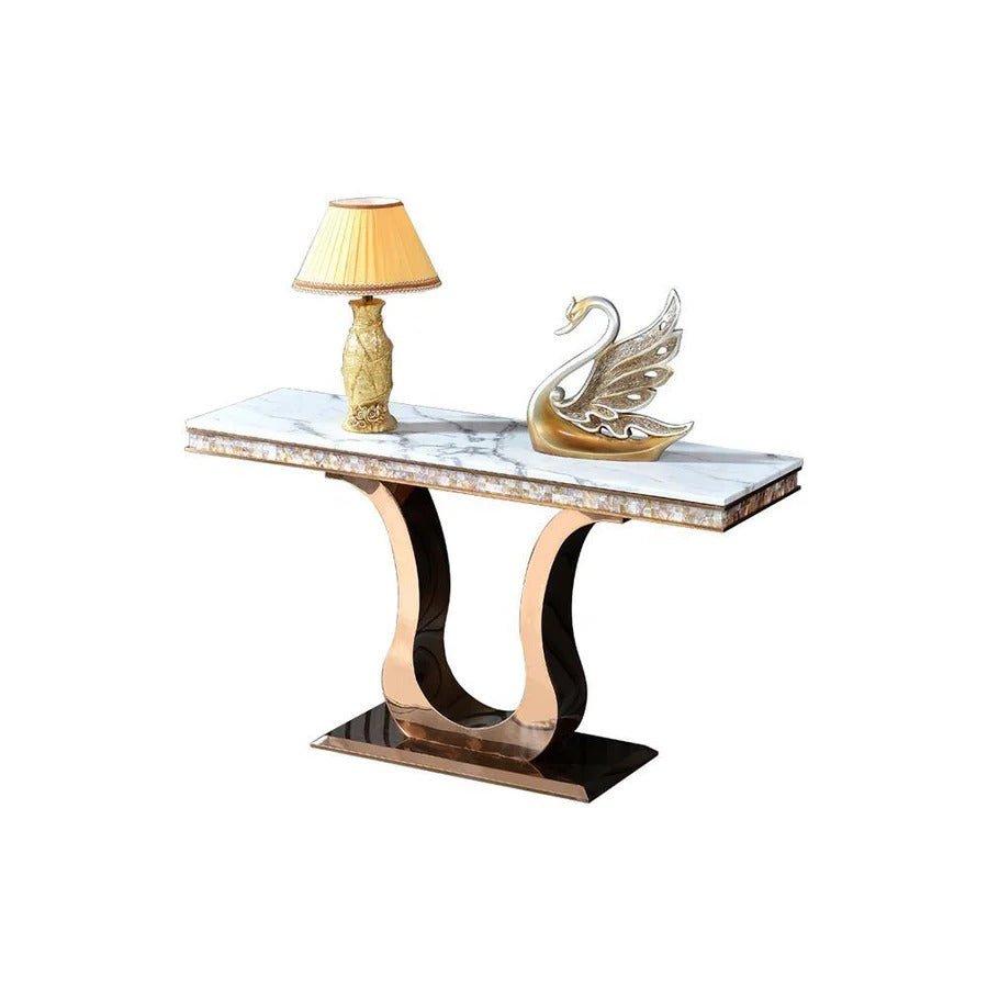 Kir Gold Sintered Stone Console Table with Metal Frame – Modern Luxury Hallway Entryway Sofa Side Table - Sleek Furniture