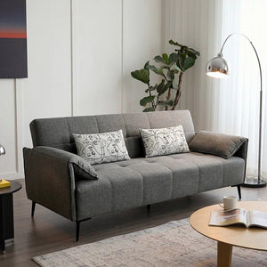 Kiro Two Seater Sofa Bed | Linen Upholstered Grey Couch with Guest Sleeping Function | Modern Space-Saving Convertible Sofa for Living Room & Spare Room - Sleek Furniture