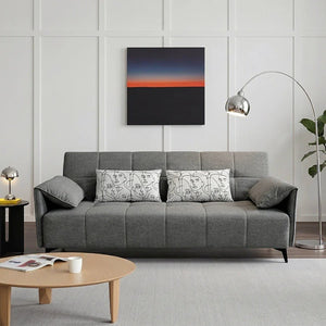 Kiro Two Seater Sofa Bed | Linen Upholstered Grey Couch with Guest Sleeping Function | Modern Space-Saving Convertible Sofa for Living Room & Spare Room - Sleek Furniture