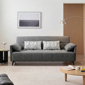 Kiro Two Seater Sofa Bed | Linen Upholstered Grey Couch with Guest Sleeping Function | Modern Space-Saving Convertible Sofa for Living Room & Spare Room - Sleek Furniture