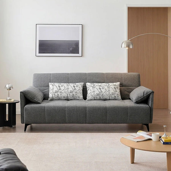 Kiro Two Seater Sofa Bed | Linen Upholstered Grey Couch with Guest Sleeping Function | Modern Space-Saving Convertible Sofa for Living Room & Spare Room - Sleek Furniture