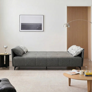 Kiro Two Seater Sofa Bed | Linen Upholstered Grey Couch with Guest Sleeping Function | Modern Space-Saving Convertible Sofa for Living Room & Spare Room - Sleek Furniture