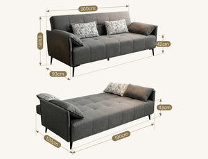 Kiro Two Seater Sofa Bed | Linen Upholstered Grey Couch with Guest Sleeping Function | Modern Space-Saving Convertible Sofa for Living Room & Spare Room - Sleek Furniture