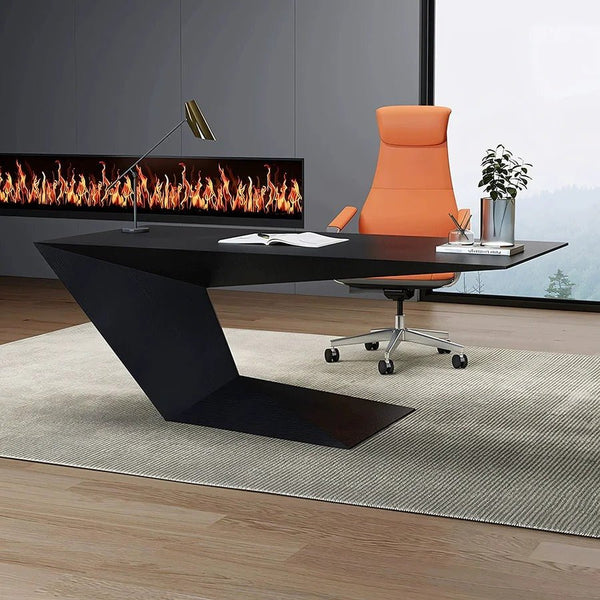 Kofi Modern Home Office Desk with Chair Set – Black Wood Study Table with PU Leather Chair, Contemporary Workspace Furniture for Home & Office - Sleek Furniture