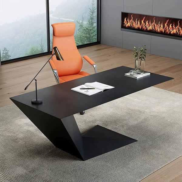 Kofi Modern Home Office Desk with Chair Set – Black Wood Study Table with PU Leather Chair, Contemporary Workspace Furniture for Home & Office - Sleek Furniture