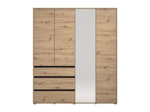 Kyoto Artisan Oak Effect 4 Door 3 Drawer Wardrobe with Mirrored Door – Spacious Bedroom Storage with Hanging Rail & Shelves, Oak Finish, H 210.5cm W 183cm D 55cm - My Store
