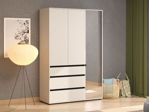 Kyoto Cashmere 3 Door 3 Drawer Mirrored Wardrobe with Hanging Rail & Shelves – Modern Bedroom Storage Cabinet – 210.5cm High - My Store