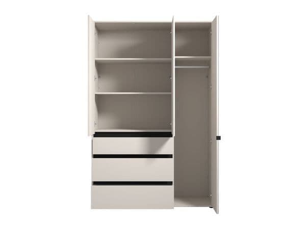 Kyoto Cashmere 3 Door 3 Drawer Mirrored Wardrobe with Hanging Rail & Shelves – Modern Bedroom Storage Cabinet – 210.5cm High - My Store