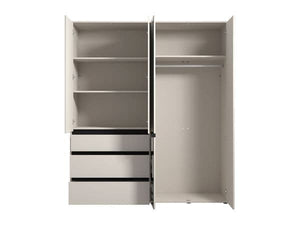 Kyoto Cashmere 4 Door 3 Drawer Mirrored Wardrobe with Shelves & Hanging Rail – Large Bedroom Storage Closet – 210.5 x 183 x 55 cm - My Store