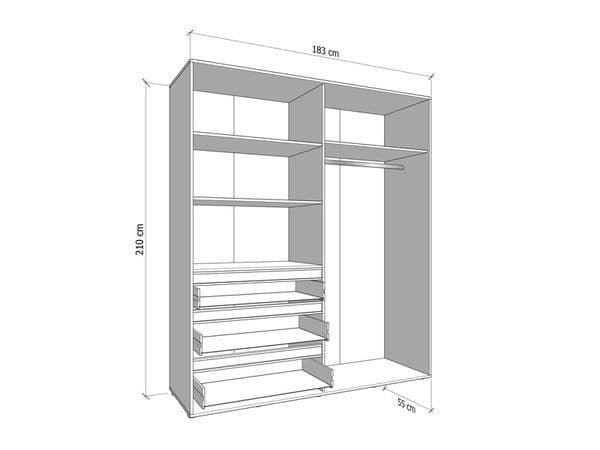 Kyoto Cashmere 4 Door 3 Drawer Mirrored Wardrobe with Shelves & Hanging Rail – Large Bedroom Storage Closet – 210.5 x 183 x 55 cm - My Store