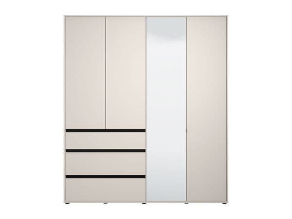 Kyoto Cashmere 4 Door 3 Drawer Mirrored Wardrobe with Shelves & Hanging Rail – Large Bedroom Storage Closet – 210.5 x 183 x 55 cm - My Store