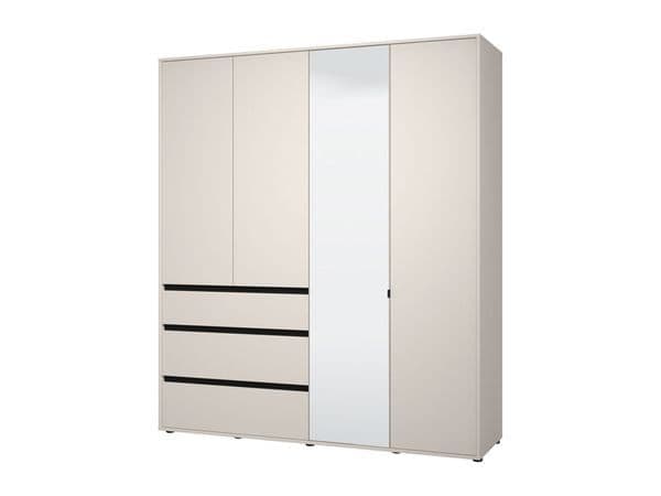Kyoto Cashmere 4 Door 3 Drawer Mirrored Wardrobe with Shelves & Hanging Rail – Large Bedroom Storage Closet – 210.5 x 183 x 55 cm - My Store