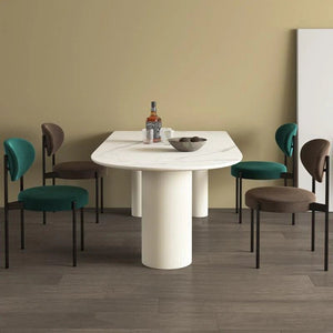 La Plainville White Sintered Stone Dining Table – Modern Rectangular Dining Table with Metal Base, Contemporary Luxury Dining Room Table for 4–6 People - Sleek Furniture