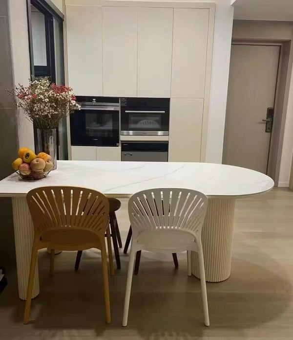 La Plainville White Sintered Stone Dining Table – Modern Rectangular Dining Table with Metal Base, Contemporary Luxury Dining Room Table for 4–6 People - Sleek Furniture