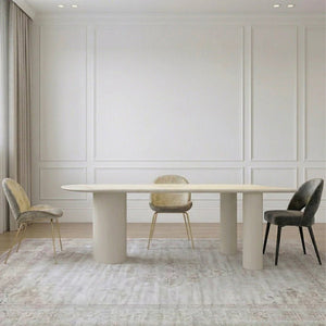 La Plainville White Sintered Stone Dining Table – Modern Rectangular Dining Table with Metal Base, Contemporary Luxury Dining Room Table for 4–6 People - Sleek Furniture