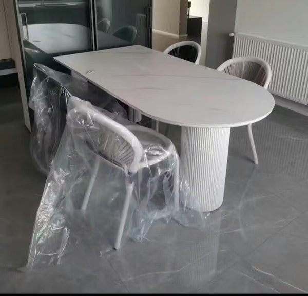 La Plainville White Sintered Stone Dining Table – Modern Rectangular Dining Table with Metal Base, Contemporary Luxury Dining Room Table for 4–6 People - Sleek Furniture