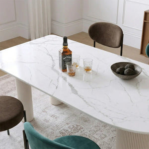La Plainville White Sintered Stone Dining Table – Modern Rectangular Dining Table with Metal Base, Contemporary Luxury Dining Room Table for 4–6 People - Sleek Furniture