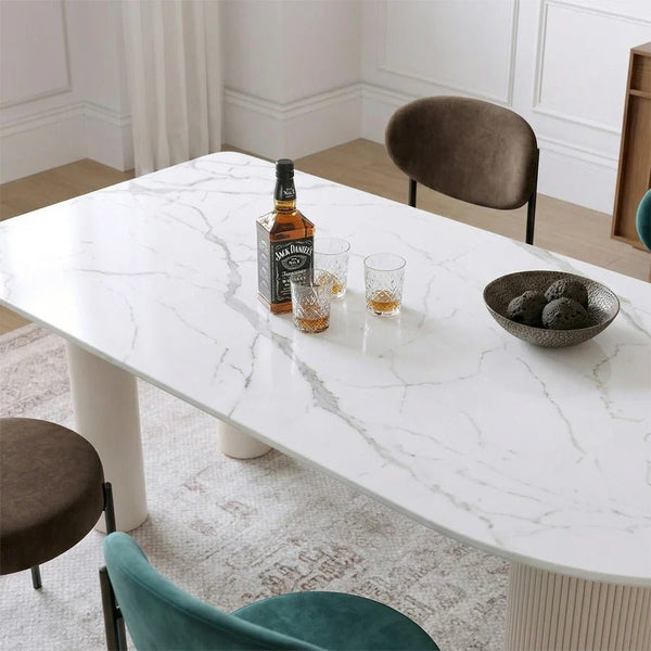 La Plainville White Sintered Stone Dining Table – Modern Rectangular Dining Table with Metal Base, Contemporary Luxury Dining Room Table for 4–6 People - Sleek Furniture