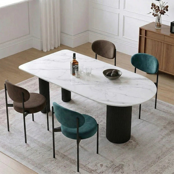 La Plainville White Sintered Stone Dining Table – Modern Rectangular Dining Table with Metal Base, Contemporary Luxury Dining Room Table for 4–6 People - Sleek Furniture