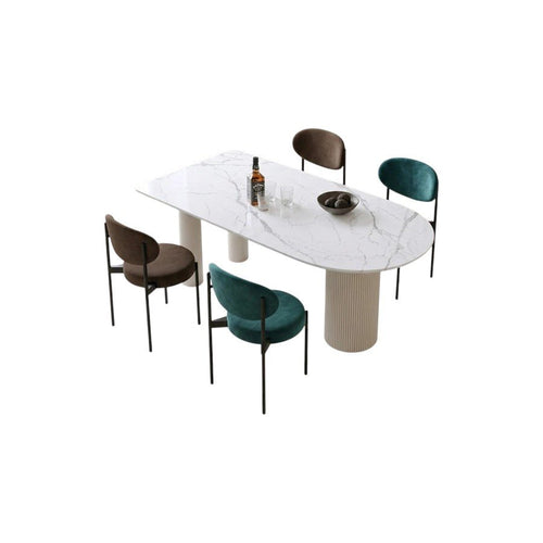 La Plainville White Sintered Stone Dining Table – Modern Rectangular Dining Table with Metal Base, Contemporary Luxury Dining Room Table for 4–6 People - Sleek Furniture
