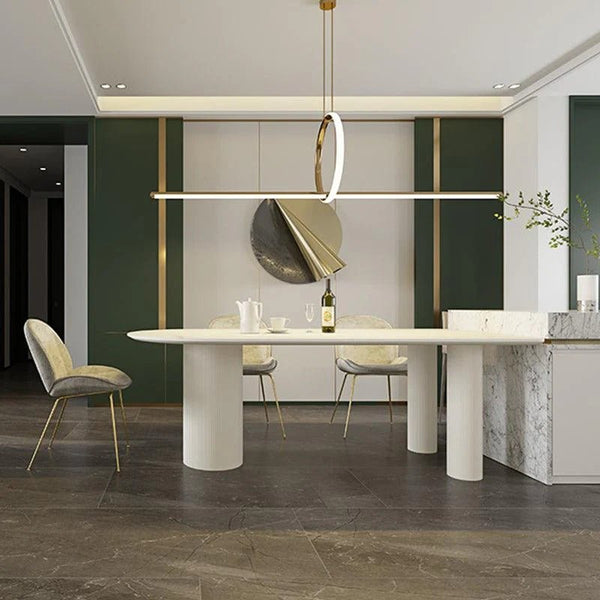 La Plainville White Sintered Stone Dining Table – Modern Rectangular Dining Table with Metal Base, Contemporary Luxury Dining Room Table for 4–6 People - Sleek Furniture
