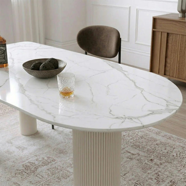La Plainville White Sintered Stone Dining Table – Modern Rectangular Dining Table with Metal Base, Contemporary Luxury Dining Room Table for 4–6 People - Sleek Furniture