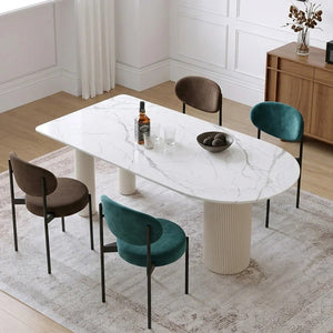 La Plainville White Sintered Stone Dining Table – Modern Rectangular Dining Table with Metal Base, Contemporary Luxury Dining Room Table for 4–6 People - Sleek Furniture