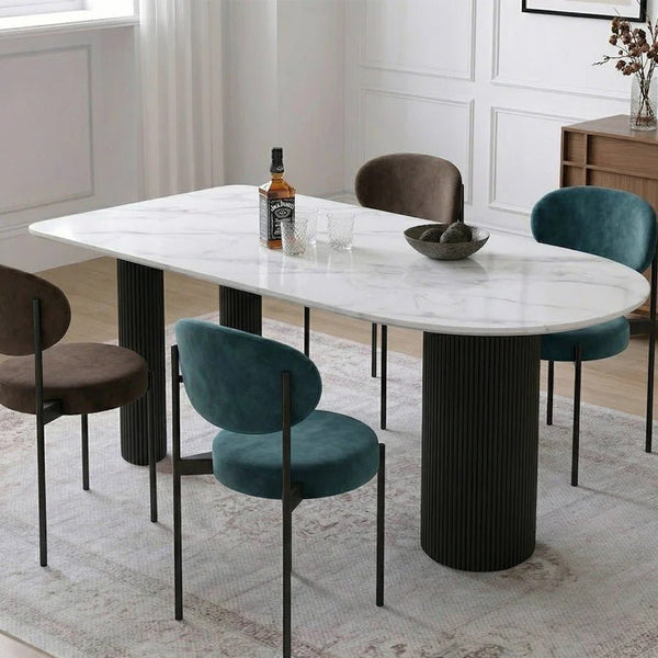 La Plainville White Sintered Stone Dining Table – Modern Rectangular Dining Table with Metal Base, Contemporary Luxury Dining Room Table for 4–6 People - Sleek Furniture