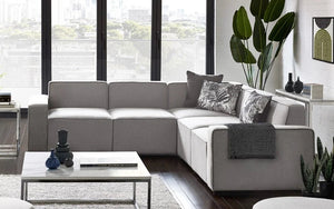 Lago Modular Corner Sofa Unit – Contemporary Grey Linen Combination Seating Section - Sleek Furniture