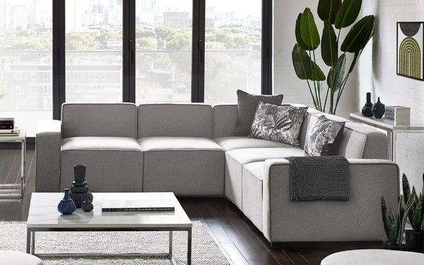 Lago Modular Corner Sofa Unit – Contemporary Grey Linen Combination Seating Section - Sleek Furniture