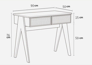 Lambeth Modern Office Desk Black Wooden Workstation with Rattan Detail, Home Study Computer Desk, Contemporary Writing Table for Office Bedroom Living Room - Sleek Furniture
