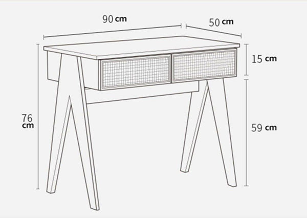 Lambeth Modern Office Desk Black Wooden Workstation with Rattan Detail, Home Study Computer Desk, Contemporary Writing Table for Office Bedroom Living Room - Sleek Furniture