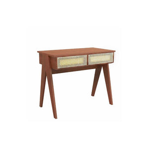 Lambeth Modern Office Desk Black Wooden Workstation with Rattan Detail, Home Study Computer Desk, Contemporary Writing Table for Office Bedroom Living Room - Sleek Furniture