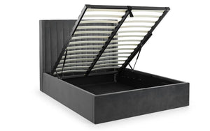Langham Scalloped Ottoman Storage Bed Frame – Upholstered Fabric Bed with Lift-Up Storage – Grey or Teal - Sleek Furniture
