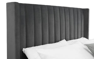 Langham Scalloped Ottoman Storage Bed Frame – Upholstered Fabric Bed with Lift-Up Storage – Grey or Teal - Sleek Furniture