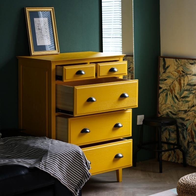 Langton Contemporary Chest of Drawers in Yellow with Metal Frame & Wooden Storage Design - Sleek Furniture