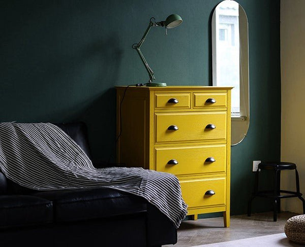 Langton Contemporary Chest of Drawers in Yellow with Metal Frame & Wooden Storage Design - Sleek Furniture