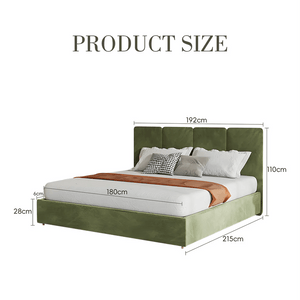 Laura King Size Velvet Bed Frame with Upholstered Headboard, Contemporary Modern Platform Bed for Bedroom, Green/Grey - Sleek Furniture