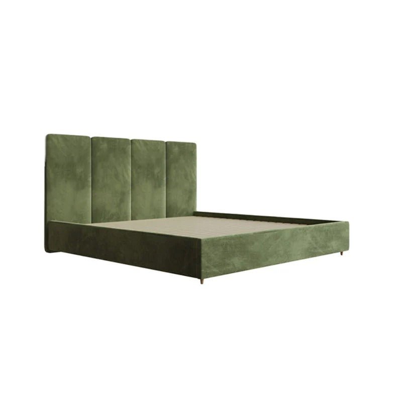 Laura King Velvet Bed Frame Upholstered Headboard Contemporary Modern Platform Bed Bedroom Green Grey