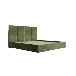 Laura King Size Velvet Bed Frame with Upholstered Headboard, Contemporary Modern Platform Bed for Bedroom, Green/Grey - Sleek Furniture