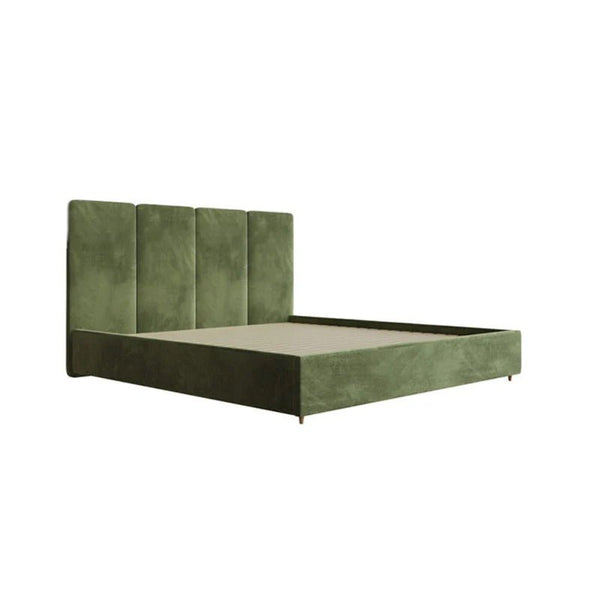 Laura King Size Velvet Bed Frame with Upholstered Headboard, Contemporary Modern Platform Bed for Bedroom, Green/Grey - Sleek Furniture