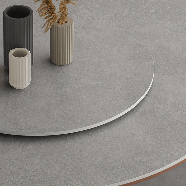 Leah Round Dining Table Set – Modern Sintered Stone Round Dining Table with Matching PU Leather Chairs, Solid Wood Frame, Contemporary Dining Set for 4–6 Seating, Grey & Walnut Finish - Sleek Furniture