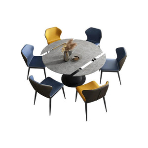 Lessie Extendable Dining Table, Sintered Stone Modern Grey & Black Dining Table, Luxury Extendable Kitchen & Dining Room Table with Metal Frame - Sleek Furniture