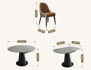 Lessie Extendable Dining Table, Sintered Stone Modern Grey & Black Dining Table, Luxury Extendable Kitchen & Dining Room Table with Metal Frame - Sleek Furniture