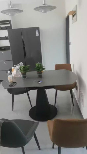 Lessie Extendable Dining Table, Sintered Stone Modern Grey & Black Dining Table, Luxury Extendable Kitchen & Dining Room Table with Metal Frame - Sleek Furniture