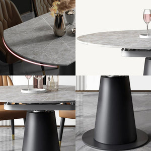 Lessie Extendable Dining Table, Sintered Stone Modern Grey & Black Dining Table, Luxury Extendable Kitchen & Dining Room Table with Metal Frame - Sleek Furniture