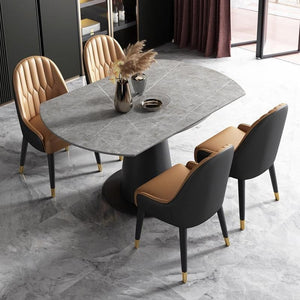 Lessie Extendable Dining Table, Sintered Stone Modern Grey & Black Dining Table, Luxury Extendable Kitchen & Dining Room Table with Metal Frame - Sleek Furniture